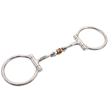 Bar H Equine D Ring Snaffle Tongue Relief Dog Bone W/Copper Ring Rollers Bit Stainless Steel